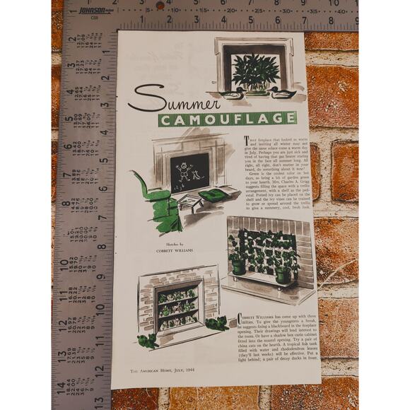 1944 "Summer Camouflage" for Fireplaces - Vtg Print Article by Cobbett Williams‎ - Picture 4 of 7